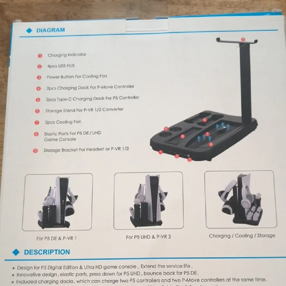 Multi-Function Charging Stand with Cooling Fan for PS5 - Black and White